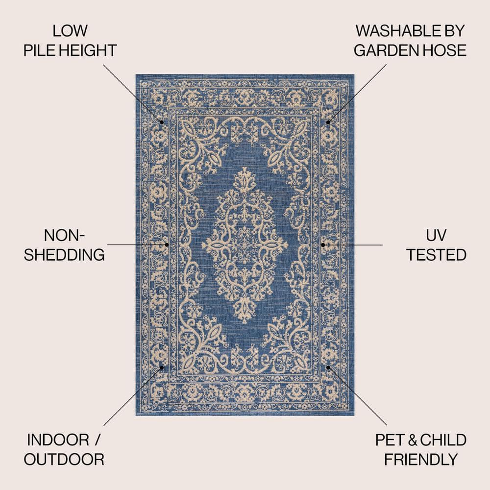 Mediterranean Dream Blue & Ivory Synthetic Medallion Rug