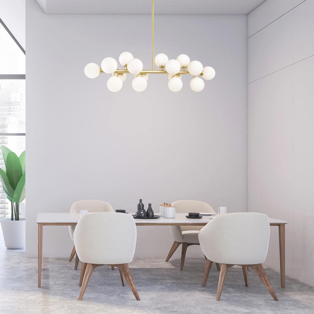 Arya Vintage Glam Satin Gold 36" Chandelier with Frosted Glass Globes