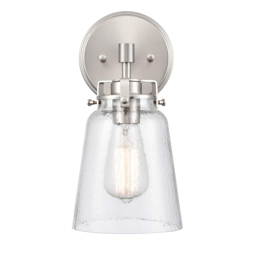 Amberose 6 in. 1-Light Brushed Nickel Wall Sconce with Hammered Glass Shade price history on PriceWatchPro