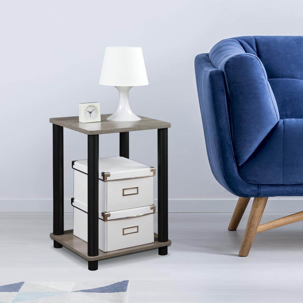 Modern French Oak Grey Square Wood and Metal End Table
