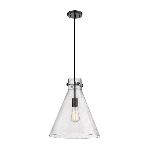 Innovations Newton Cone 100 Watt 1 Light Matte Black Shaded Pendant Light With Seeded Glass