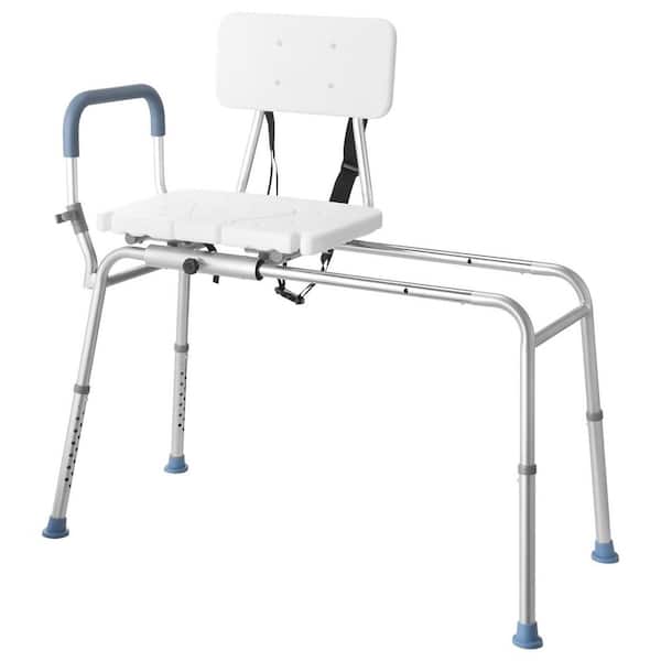 Sliding Shower Chair, 22 in. W, 400 lbs. Capacity Freestanding Tub Transfer Bench for Bathtub, with Arms, in White