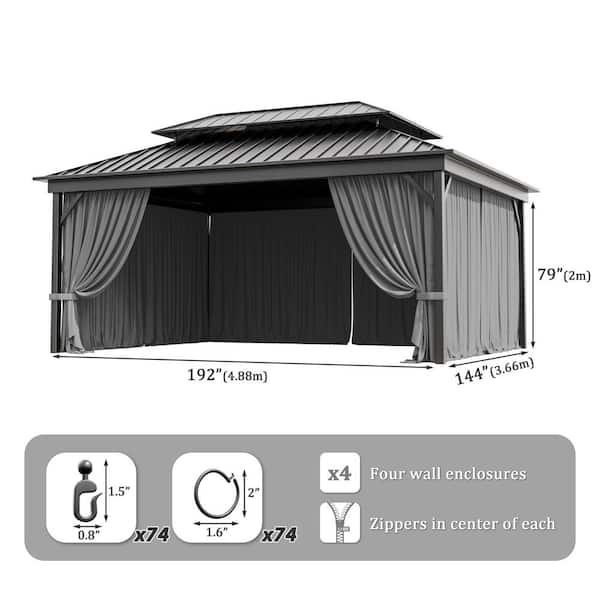 12 ft. x 16 ft. Universal Outdoor Privacy Curtains, Gazebo Replacement with Zipper Grey (4-Side Curtain Only)