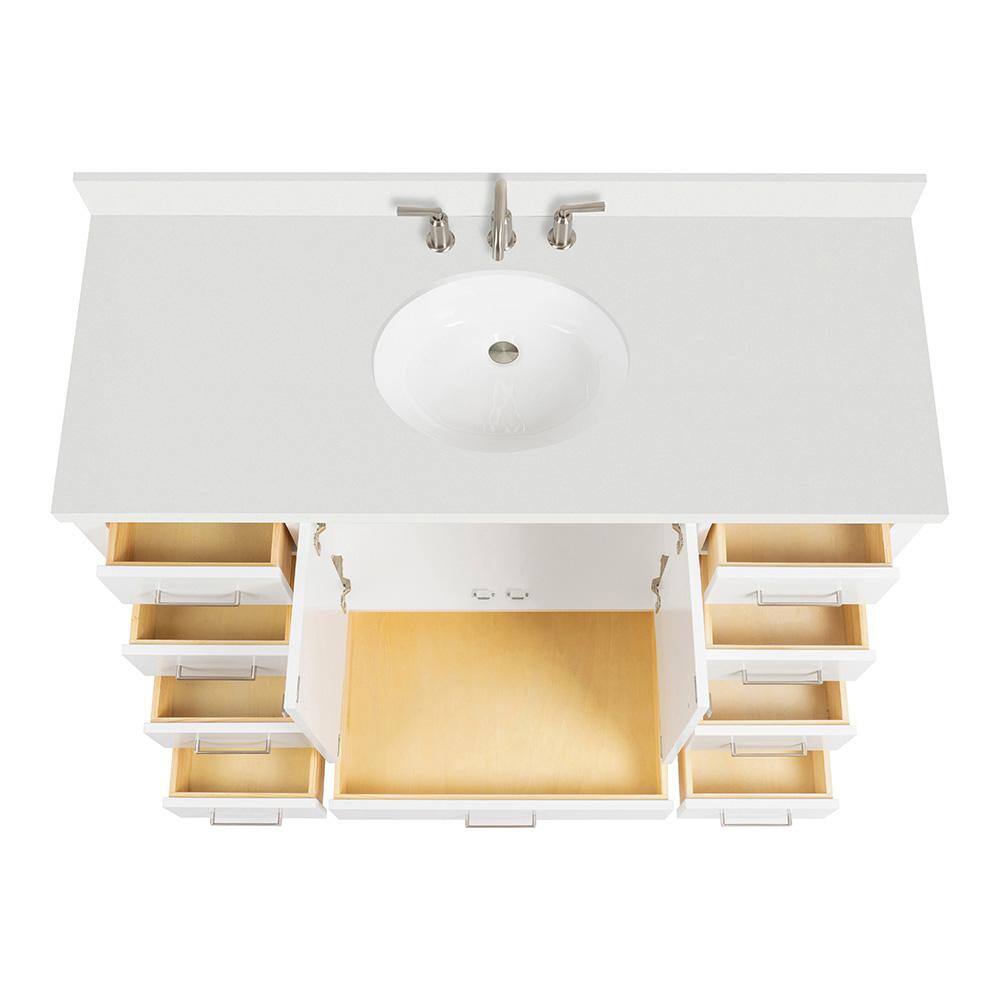 Cambridge 55" White Hardwood Single Basin Vanity with Quartz Top