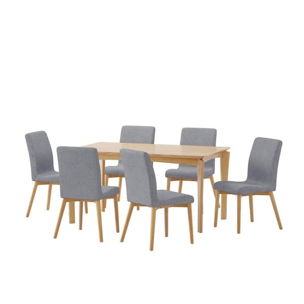 Noble House Ballantrae 7-Piece Natural Oak and Dark Gray Dining Set