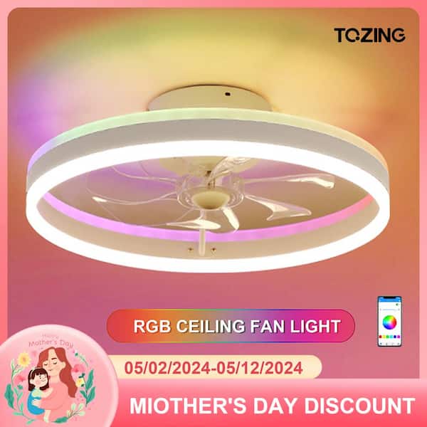TOZING 21 in. Smart Integrated LED Indoor RGB White Low Profile Flush Mount Ceiling Fan with light with Remote Control App