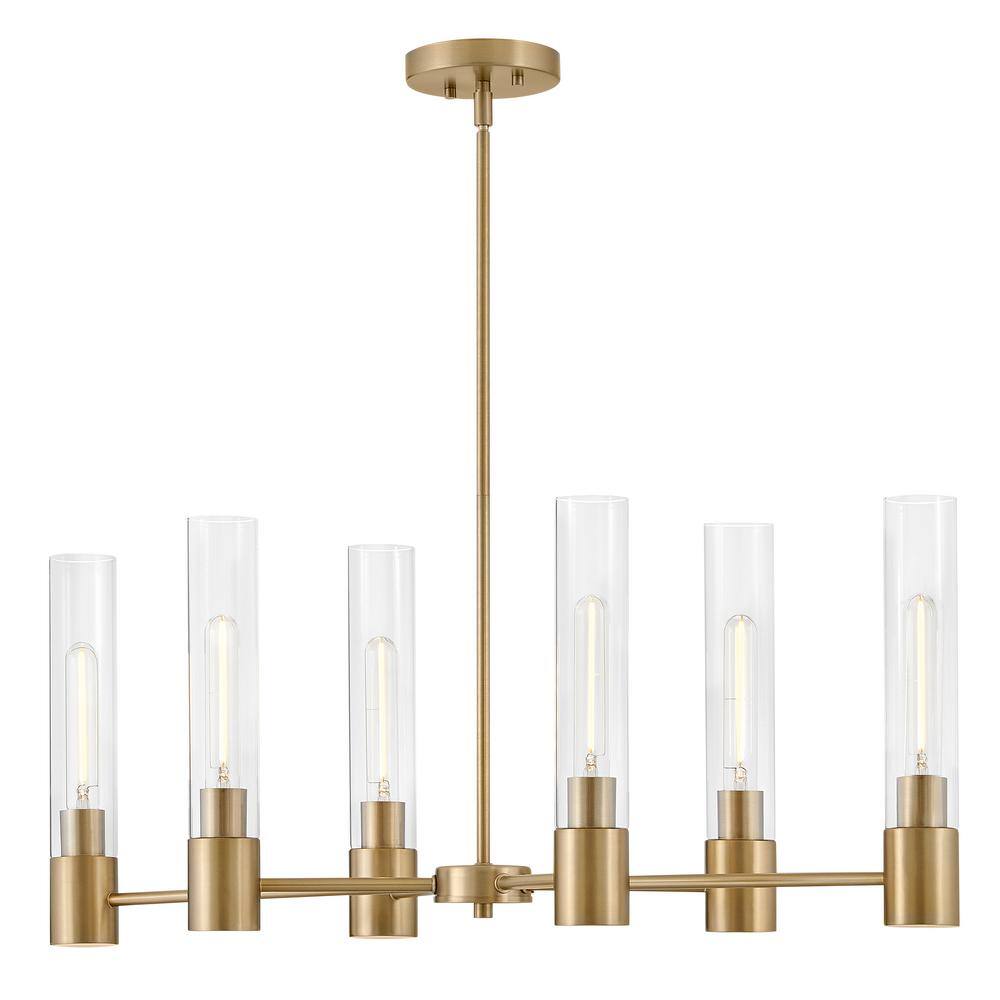 Shea 6-Light Lacquered Brass and Clear Glass Chandelier