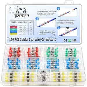160-Pieces Solder Seal Wire Connectors Kit, Electrical Connectors Heat Shrink Wire Connectors Waterproof Butt Terminals