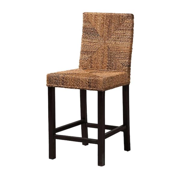 bali & pari Laymi 18.1 in. Natural Rattan and Dark Brown Mahogany Wood Counter Stool