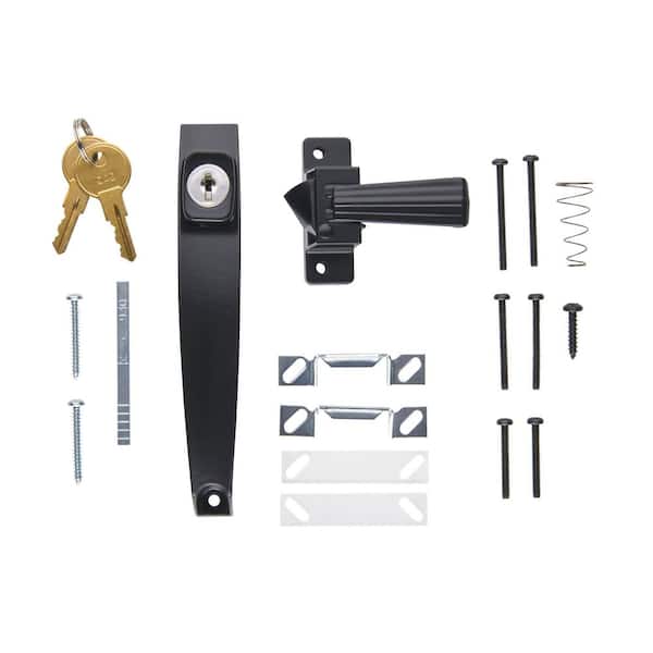 Tie Down Keyed Push Button Door Latch for Screen and Storm Doors, Black