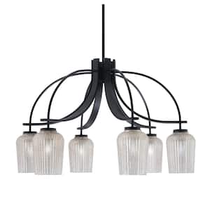 Olympia 19 in. 6-Light Matte Black Downlight Chandelier Silver Textured Glass Shade