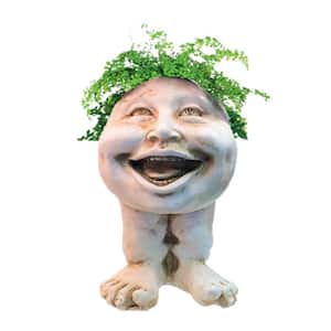 12 in. Antique White Aunt Minnie the Muggly Statue Face Planter Holds 4 in. Pot
