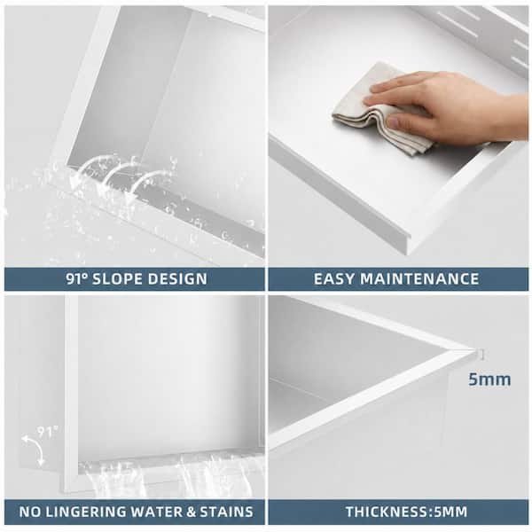 16 in. W x 20 in. H x 4 in. D Waterproof Recessed Shower Niche Space-Saving Storage Shelf in White, No Tile Needed