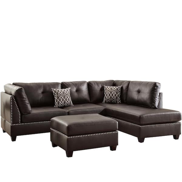 Venetian Worldwide Florence II 70 in. Slope Arm 2-Piece Faux Leather L-Shaped Sectional Sofa in Brown with Chaise