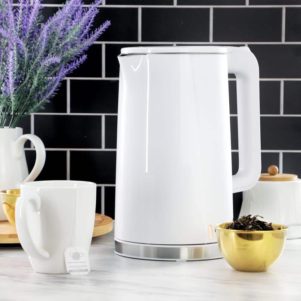 1.7L White Stainless Steel Electric Tea Kettle with Plastic Handle