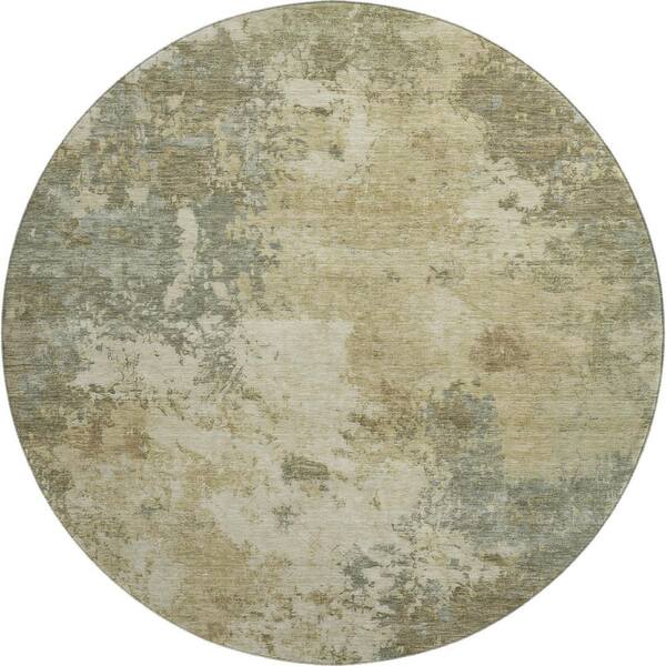 Mayfield Premium Machine Washable Abstract AMF2363 Wheat 8 ft. x 8 ft. Round Rug