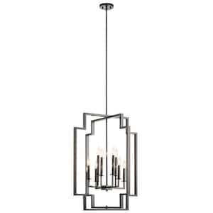 Downtown Deco 24 in. 8-Light Midnight Chrome Contemporary Candle Cage Convertible Chandelier for Foyer