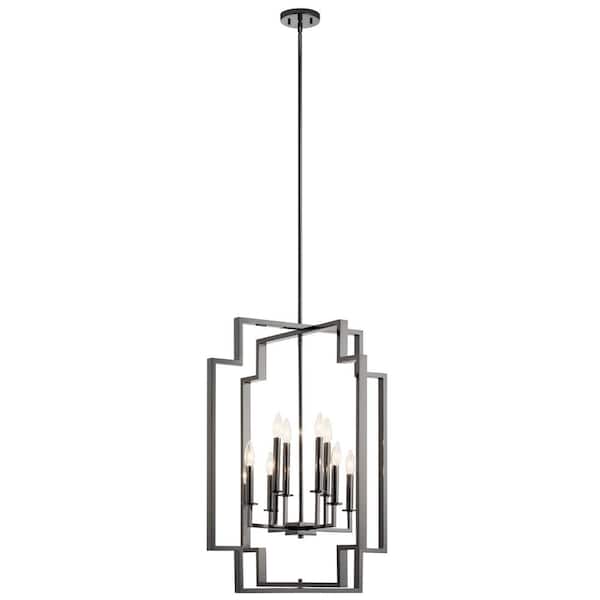 KICHLER Downtown Deco 24 in. 8-Light Midnight Chrome Contemporary Candle Cage Convertible Chandelier for Foyer