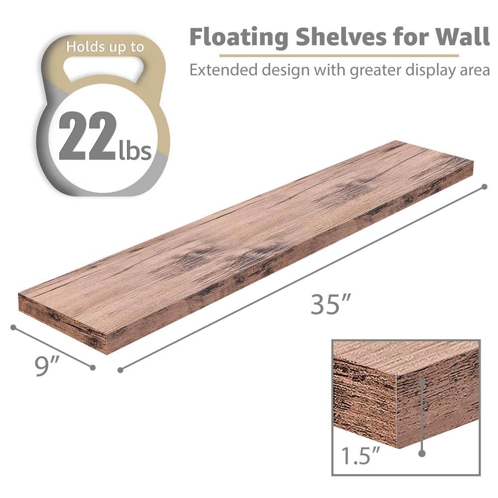 Mahogany 35" Long Floating Shelves with Invisible Mounting, Set of 2