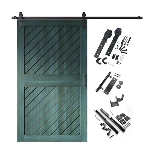 XT1 48 in. x 84 in. C-Panel Royal Pine Slanted Stripe Design Solid Pine Wood Sliding Barn Door with Hardware Kit