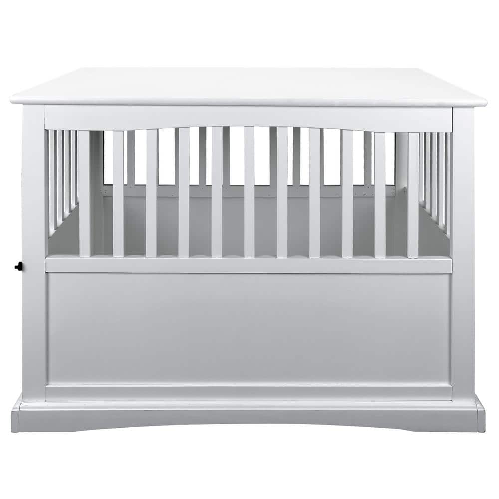 Large White Solid Wood Pet Crate End Table