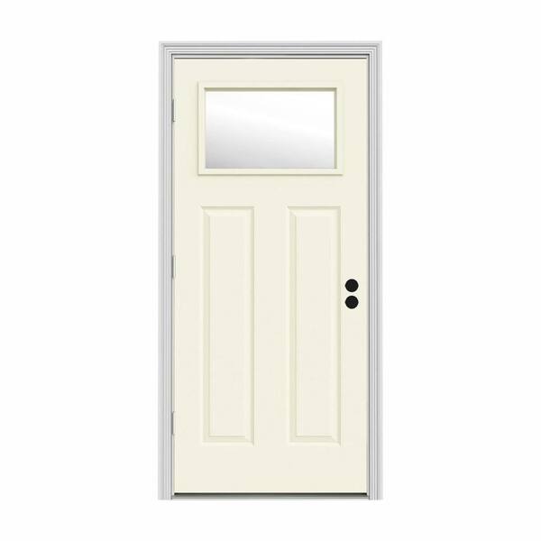 JELD-WEN 34 in. x 80 in. 1 Lite Craftsman Vanilla Painted Steel Prehung Right-Hand Outswing Front Door w/Brickmould