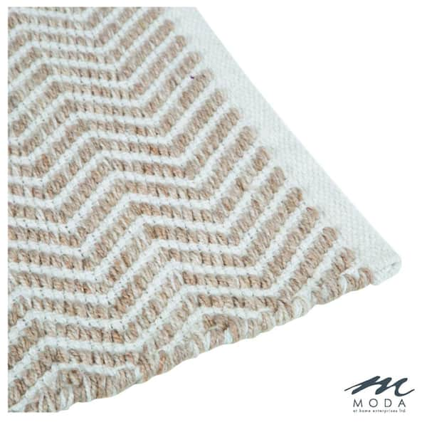 m MODA at home enterprises ltd. Avignon Bath Mat Rpet/Cotton Hand-Loom 20 in. x 30 in. Wht/Beige