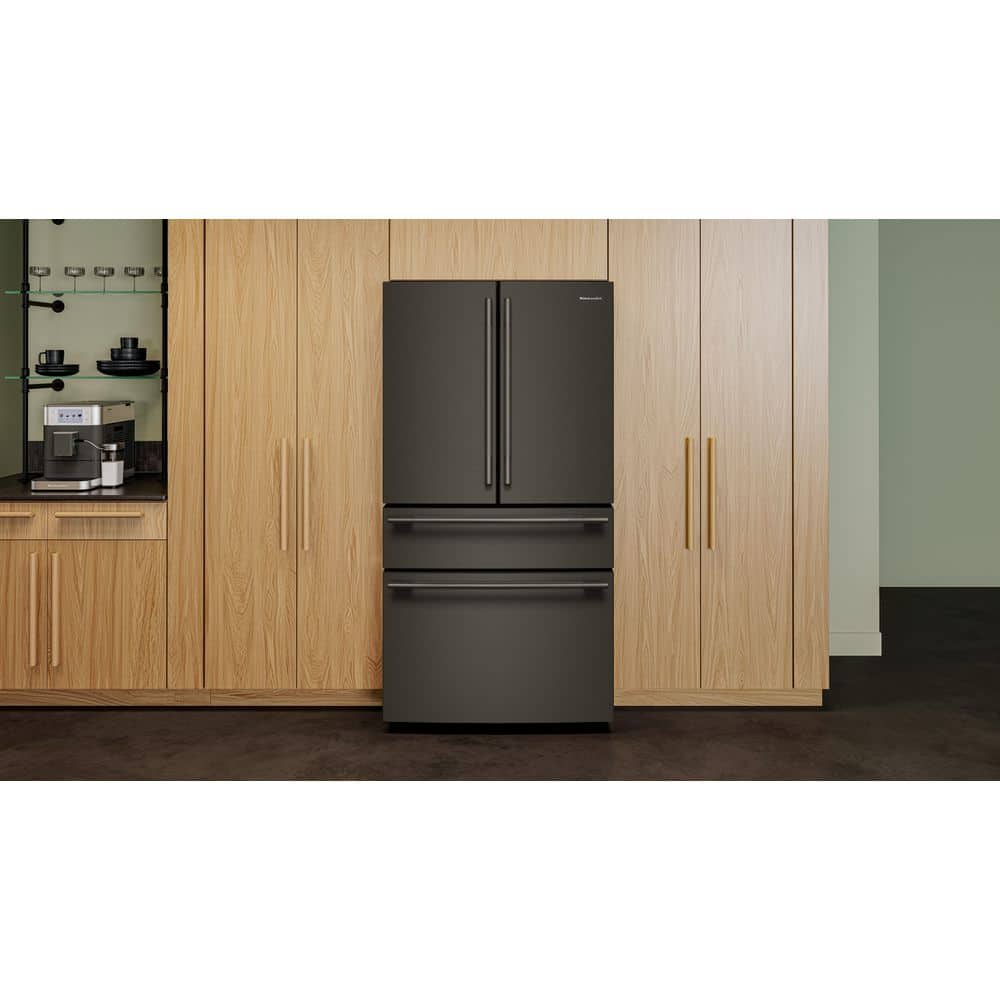 KitchenAid 30 Cu. Ft. Standard Depth French Door Refrigerator w/ External Water Dispenser in Black Ore KRFF436SBE on Fridge.com