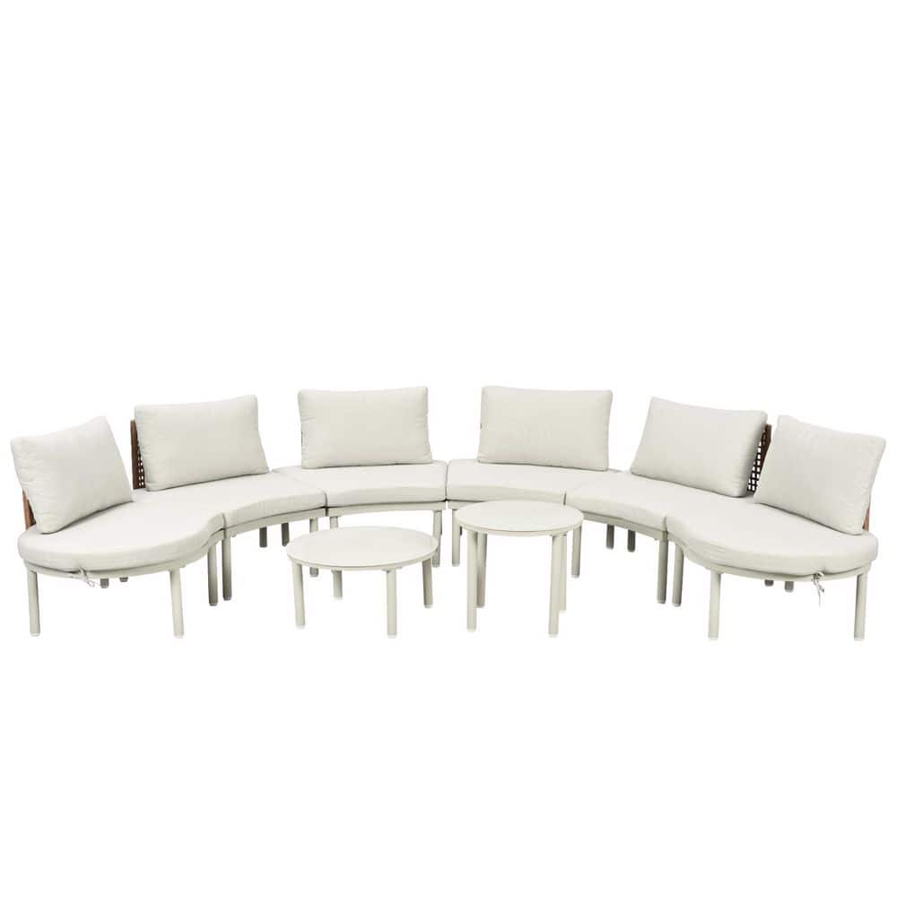 8-Piece Half Moon Wicker Outdoor Sectional Set with High-Low Coffee Tables and Beige Cushions price history on PriceWatchPro