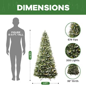4.5 ft Frosted Lightly Snow Flocked Prelit Artificial Christmas Tree with 679 Branch Tips, 200 Warm Lights and Stand