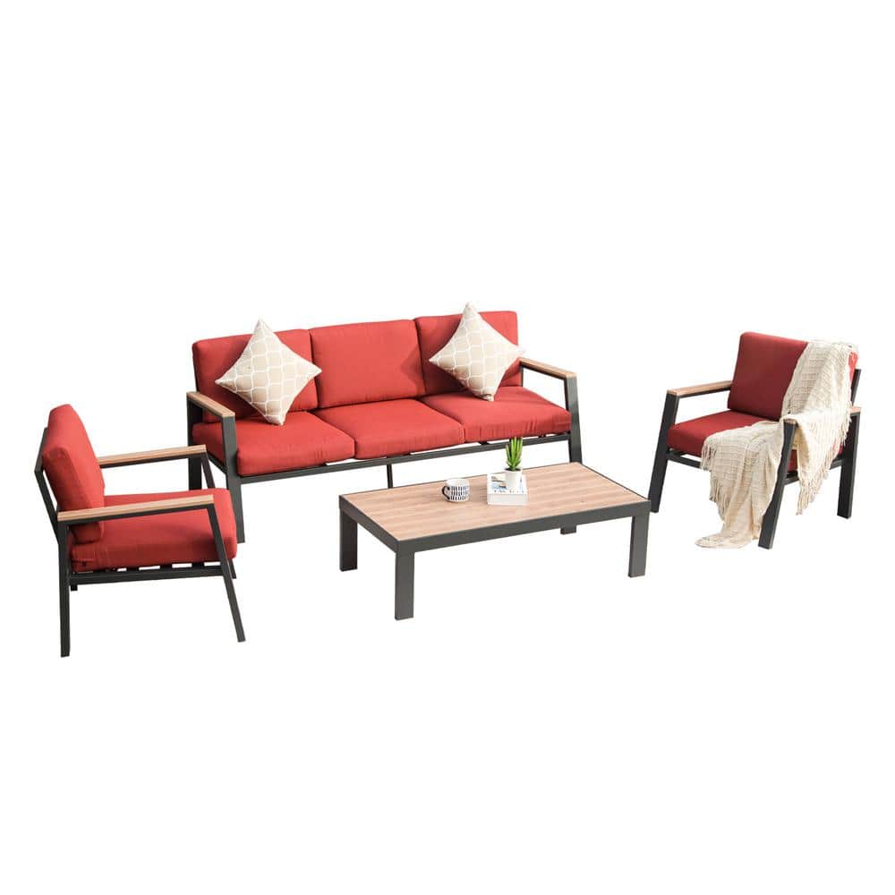 domi outdoor living 4Piece Wicker Patio Conversation Set with Red