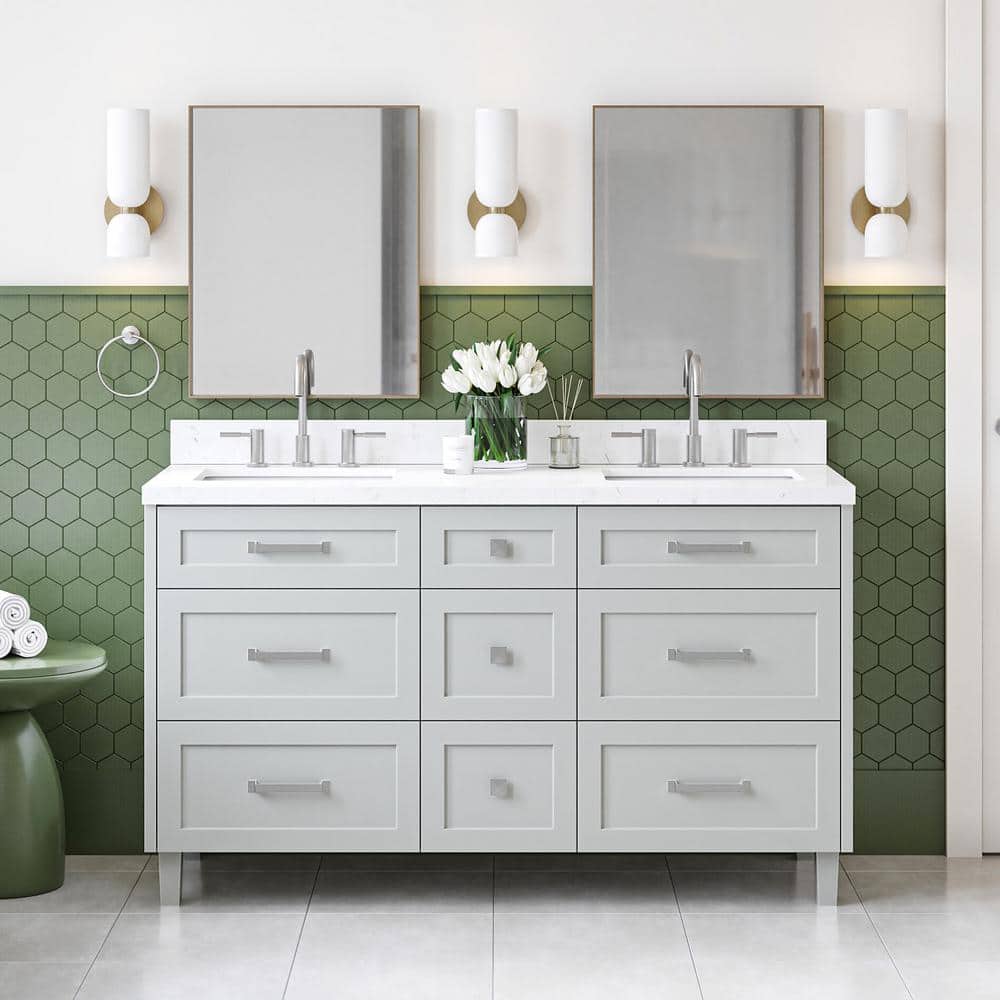 Monroe 60 in. Double Sink Freestanding Bathroom Vanity in Gray with Carrara White Quartz Top price history on PriceWatchPro