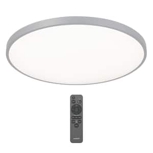 Europa 21 in. 1-Light Chrome Integrated Selectable LED Modern Flush Mount Ceiling Light Fixture for Kitchen and Hallway