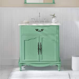 Provence 33 in. W x 22 in. D x 35 in. H Single Sink Freestanding Bath Vanity in Vintage Turquoise with White Marble Top