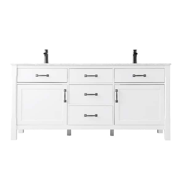 Altair Maribella 72 in. Bath Vanity in White with Carrara Marble Vanity Top in White with White Basins