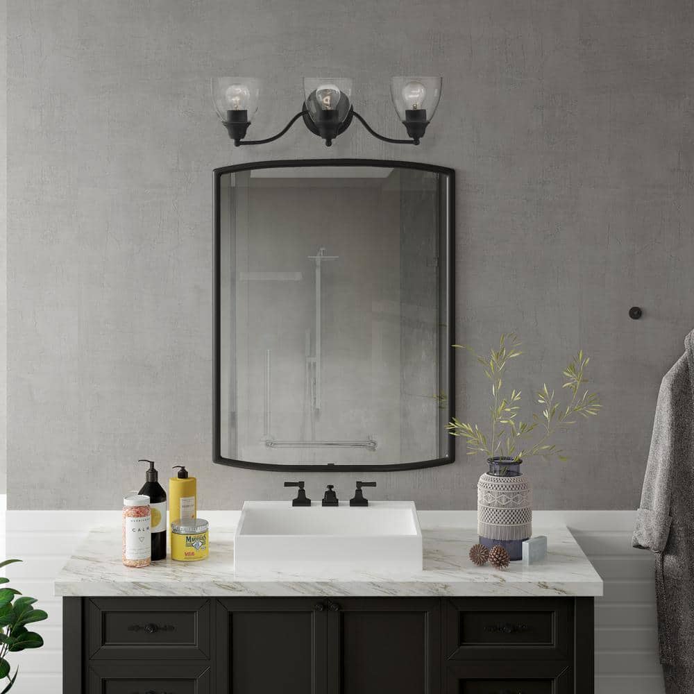 Montgomery Black Steel 3-Light Vanity with Clear Glass Shades