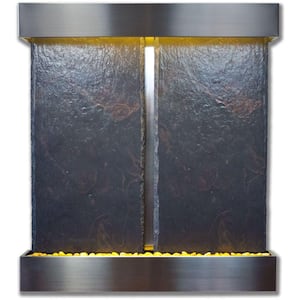 Double Nojoqui Falls Lightweight Slate Wall Fountain in Stainless Steel Trim