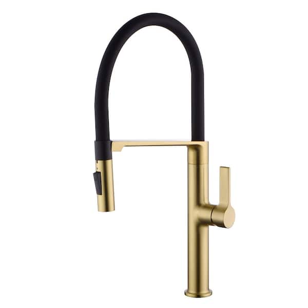 Brushed Gold 20.1 in. Pull Down Sprayer Kitchen Faucet with 360° Spout Swivel