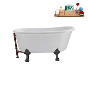57 in. Acrylic Clawfoot Non-Whirlpool Bathtub in Glossy White, Matte Oil Rubbed Bronze Drain, Brushed Gun Metal Clawfeet