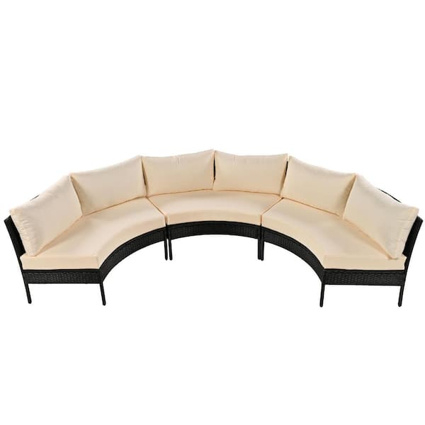Tatayosi 3-Piece Wicker Metal Patio Furniture Set, Curved Outdoor Conversation Set, Sectional Sofa with Cushions, Beige