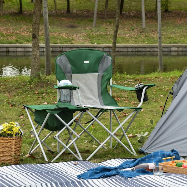 2 Portable Garden Camping Fishing Festival Folding Chair With Cup Holder Green 