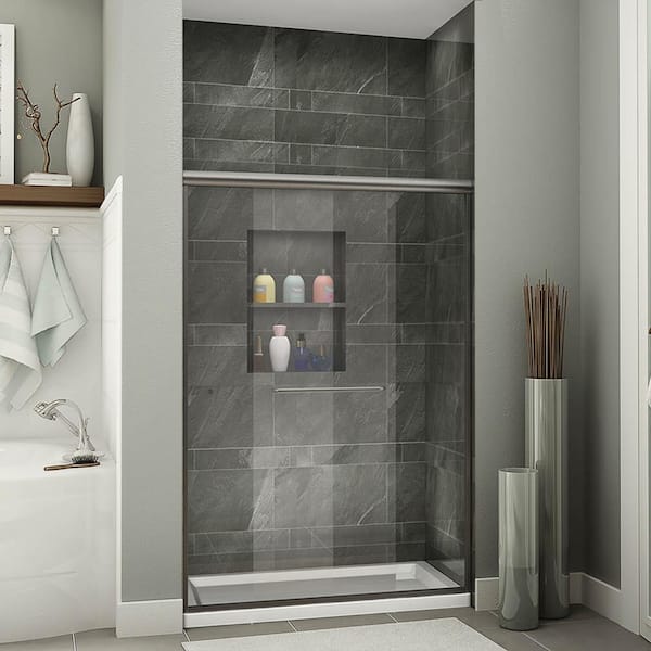 Ivanees Single Sliding Frameless Shower Door 8mm Clear Tempered Glass - Barn Door Style, 48 x 76 inch / Black