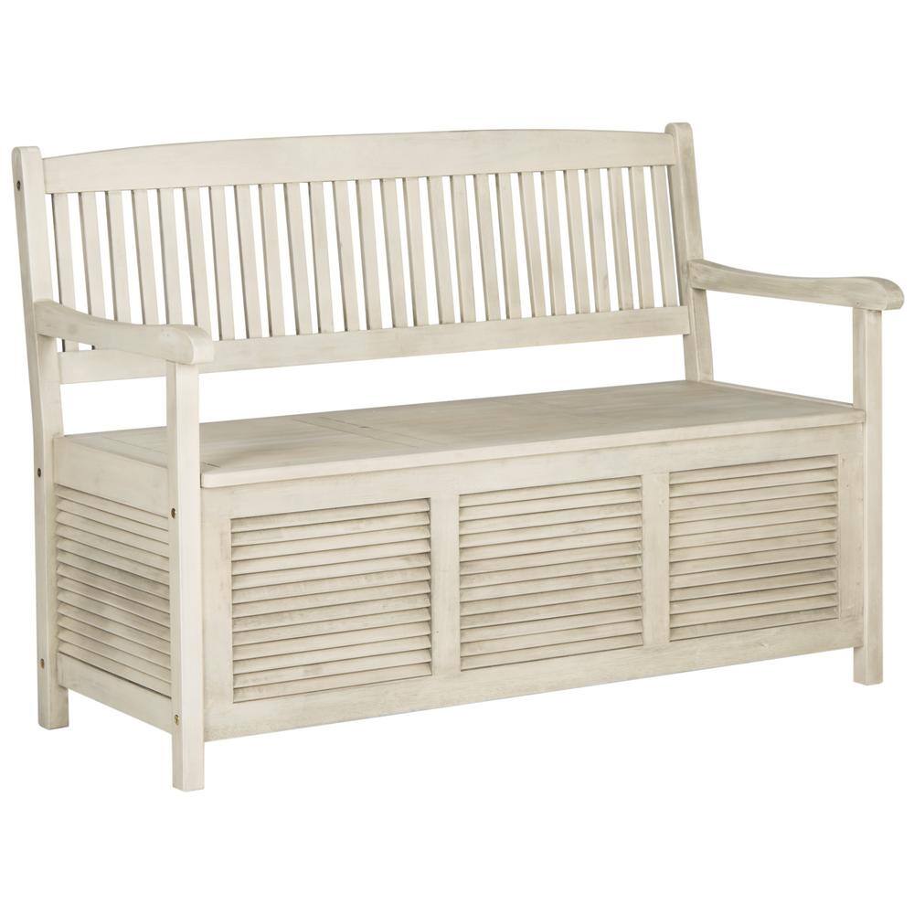 Distressed White Acacia Outdoor Storage Bench