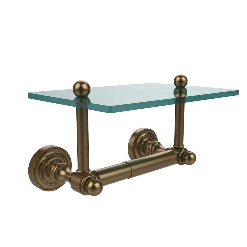 Allied Brass Dottingham Collection Double Post Toilet Paper Holder with Glass Shelf in Brushed Bronze