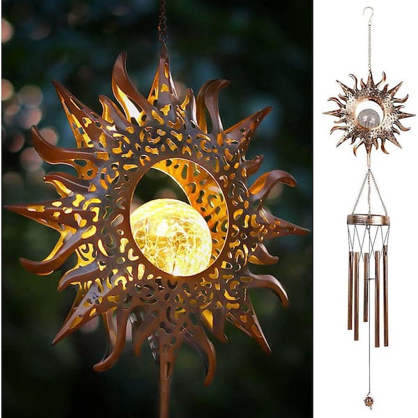 42 in. Outdoor Waterproof Solar Wind Chime with Light Up Crackle Glass LED Unique Wind Chimes