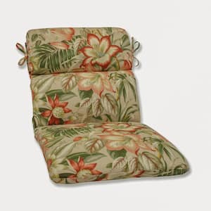 Tropic Floral Outdoor/Indoor 21 in. W x 3 in. H Deep Seat 1 Piece Chair Cushion with Round Corners in Tan BotanicalGlow