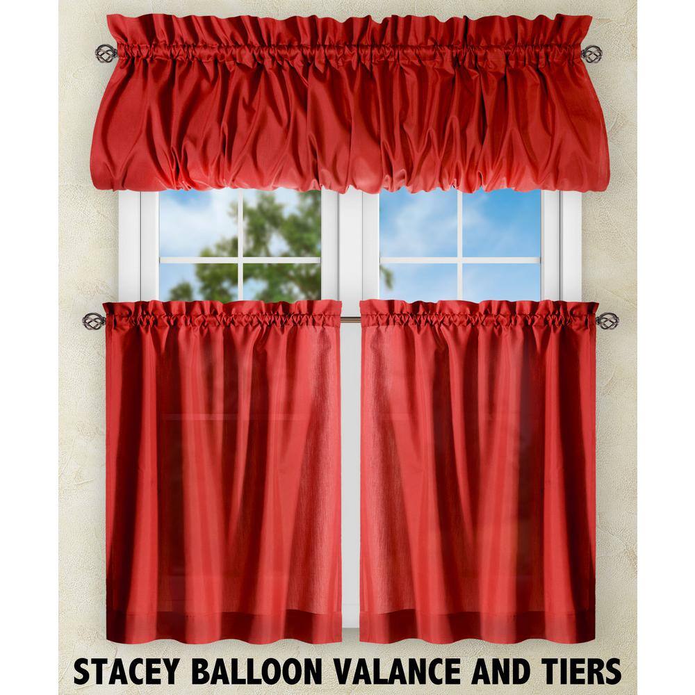 Red Cotton Polyester Sheer Rod Pocket Window Curtains