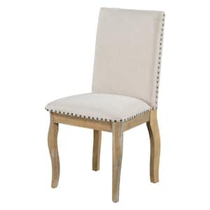 Natural Wood Wash Wood Upholstered Fabric Dining Chairs with Nailhead (Set of 4)