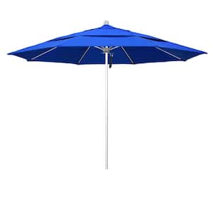 11 ft. Silver Aluminum Commercial Market Patio Umbrella with Fiberglass Ribs and Pulley Lift in Pacific Blue Sunbrella