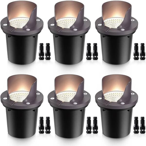 Adrinfly 6-Pack Shielded LED Low Voltage Waterproof Outdoor In-Ground Lights Warm White Landscape Lighting with Connectors